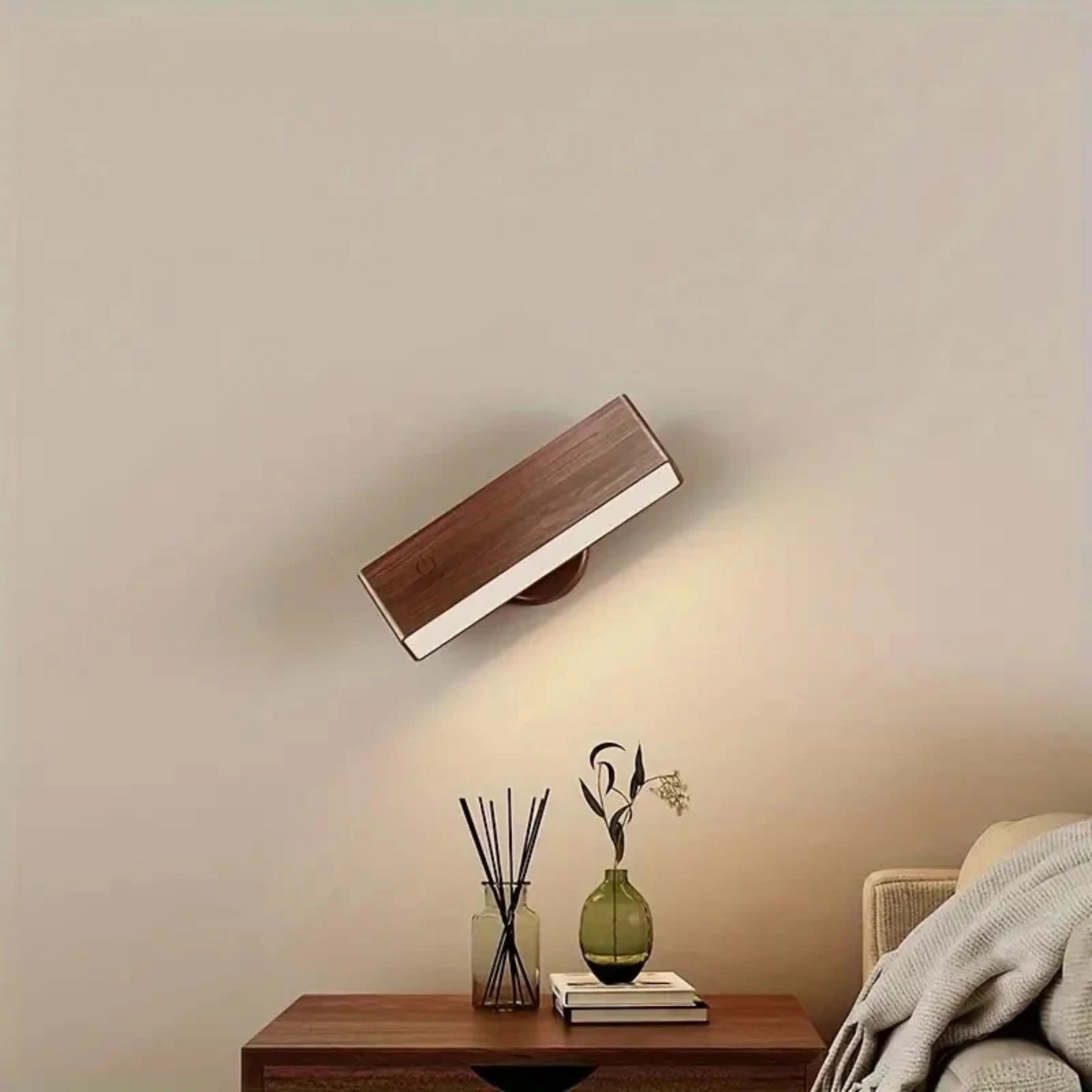Lampe de chevet murale en bois sans fil orientable & rechargeable