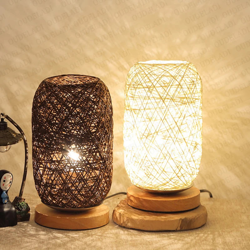 Lampe de chevet rotin bohème dôme allongé