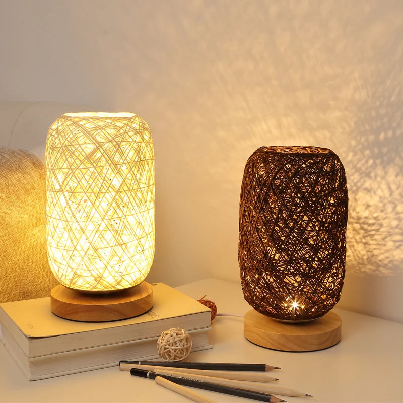Lampe de chevet rotin bohème dôme allongé