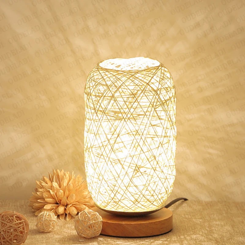 Lampe de chevet rotin bohème dôme allongé