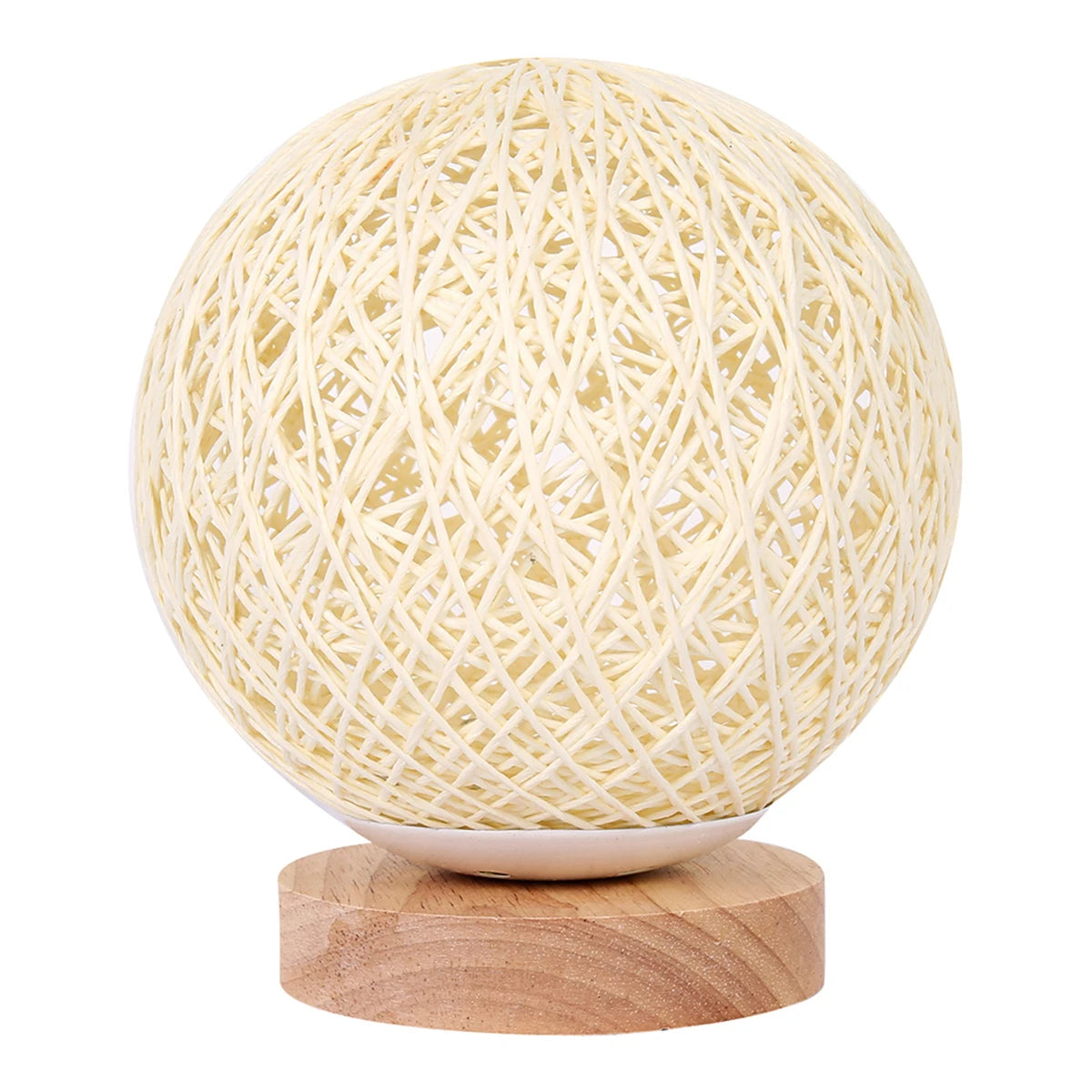 Lampe de chevet rotin artisanale en boule sur socle en bois
