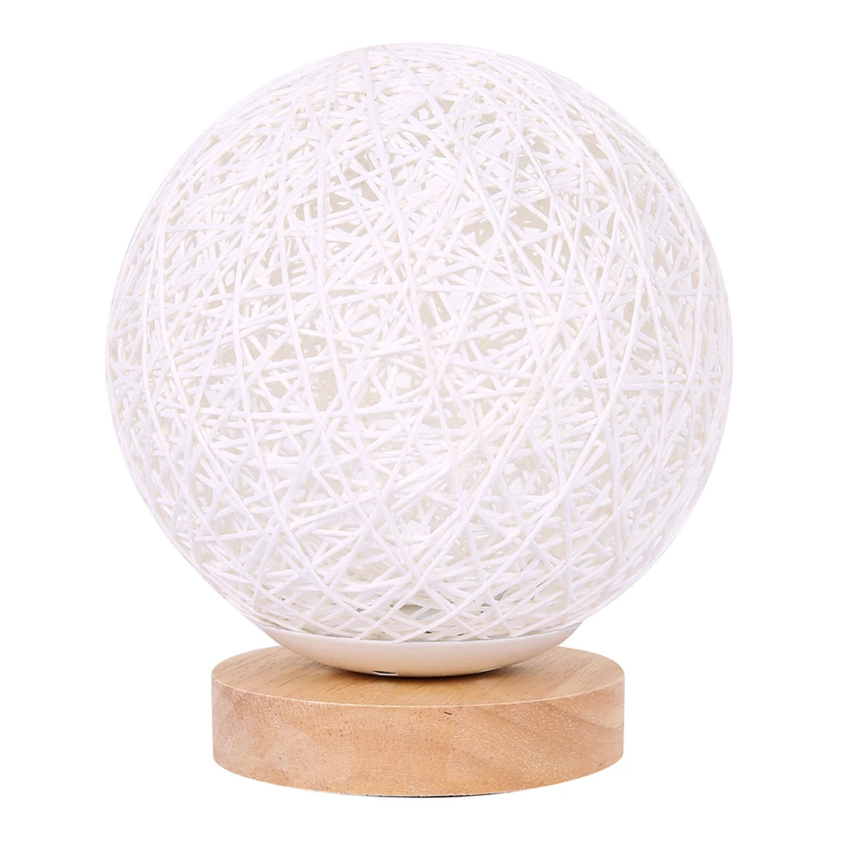 Lampe de chevet rotin artisanale en boule sur socle en bois