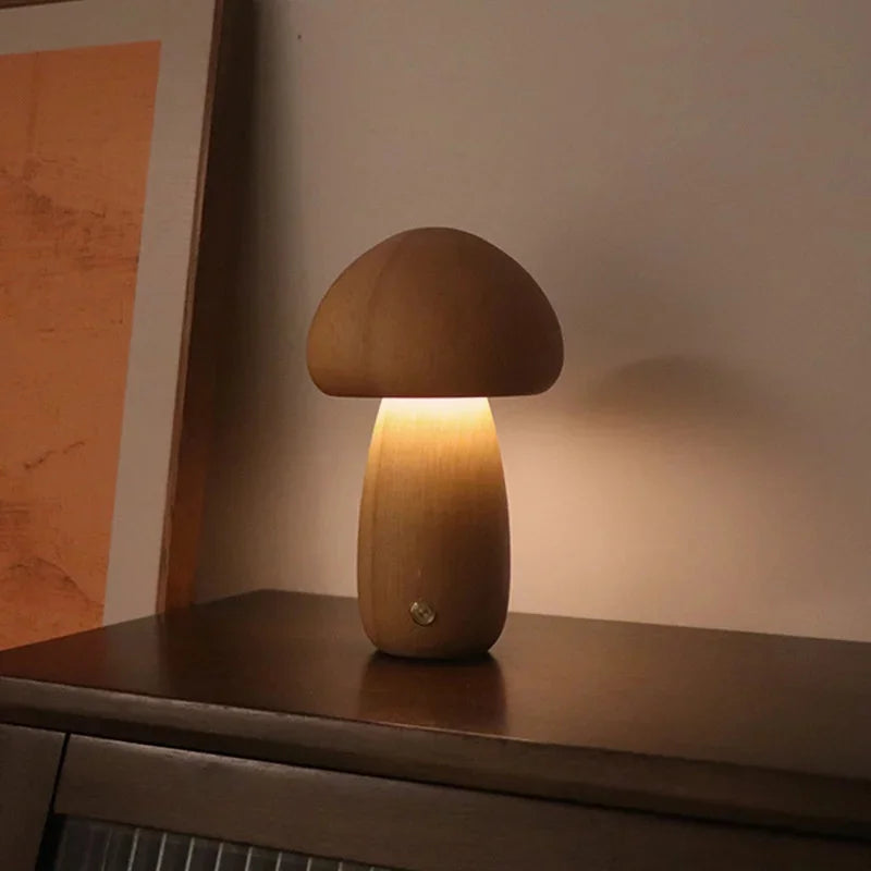 Lampe de chevet en bois sans fil petit champignon