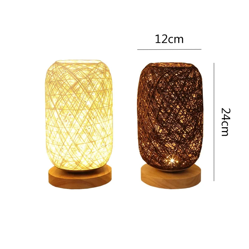 Lampe de chevet rotin bohème dôme allongé