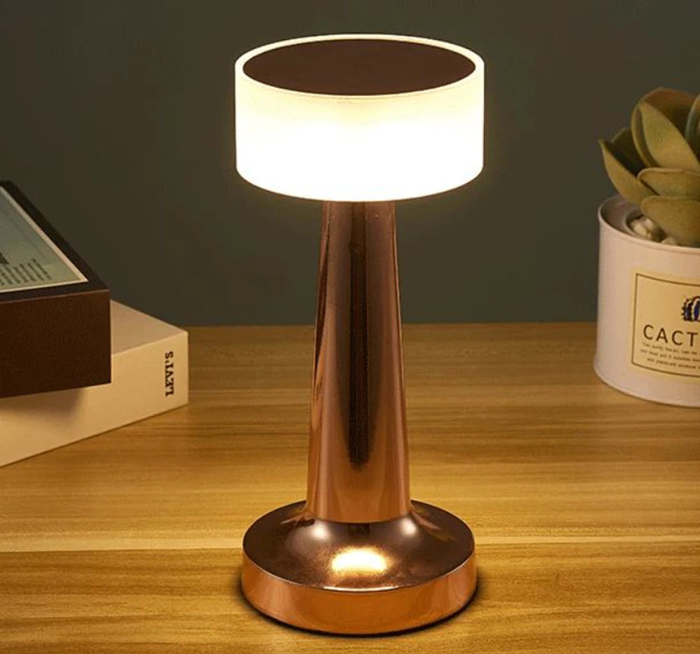 Petite lampe de chevet tactile rétro en métal sans fil rechargeable
