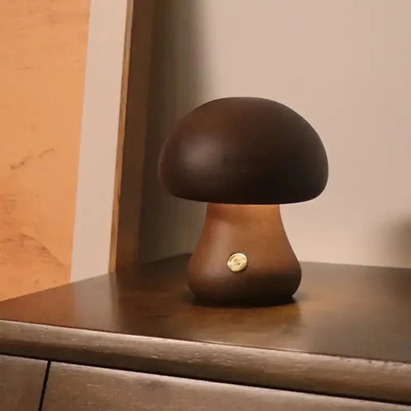 Lampe de chevet en bois sans fil petit champignon