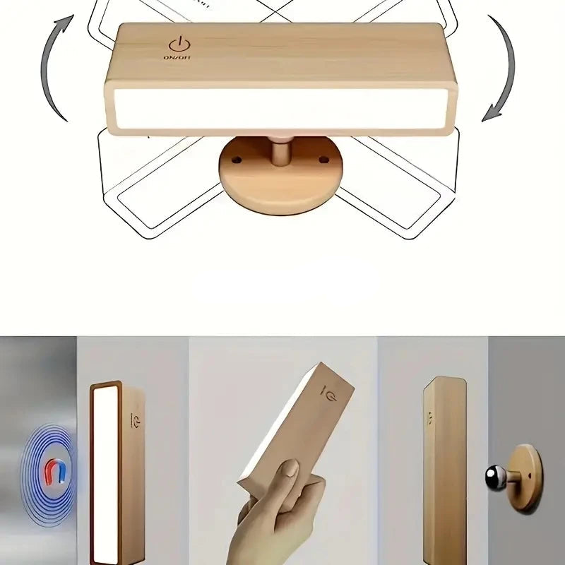 Lampe de chevet murale en bois sans fil orientable & rechargeable