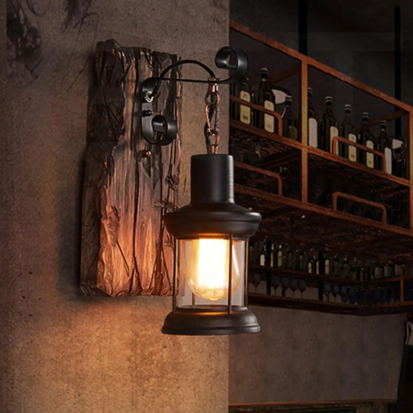 Lampe de chevet murale vintage en métal avec support en bois