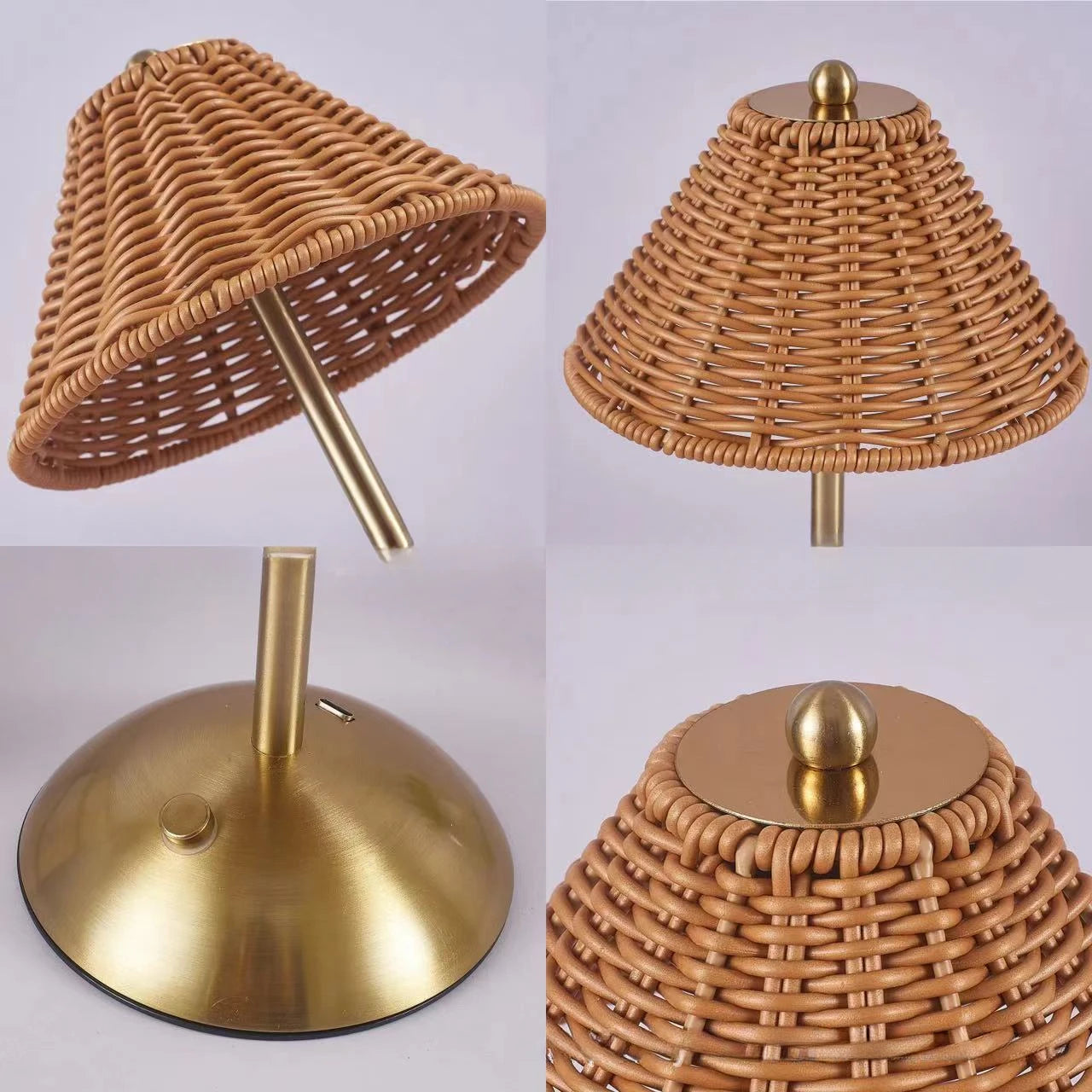 Lampe de chevet rotin parapluie sur pied en métal