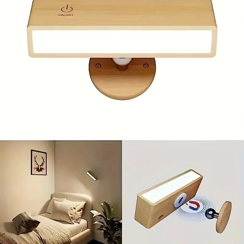 Lampe de chevet murale en bois sans fil orientable & rechargeable