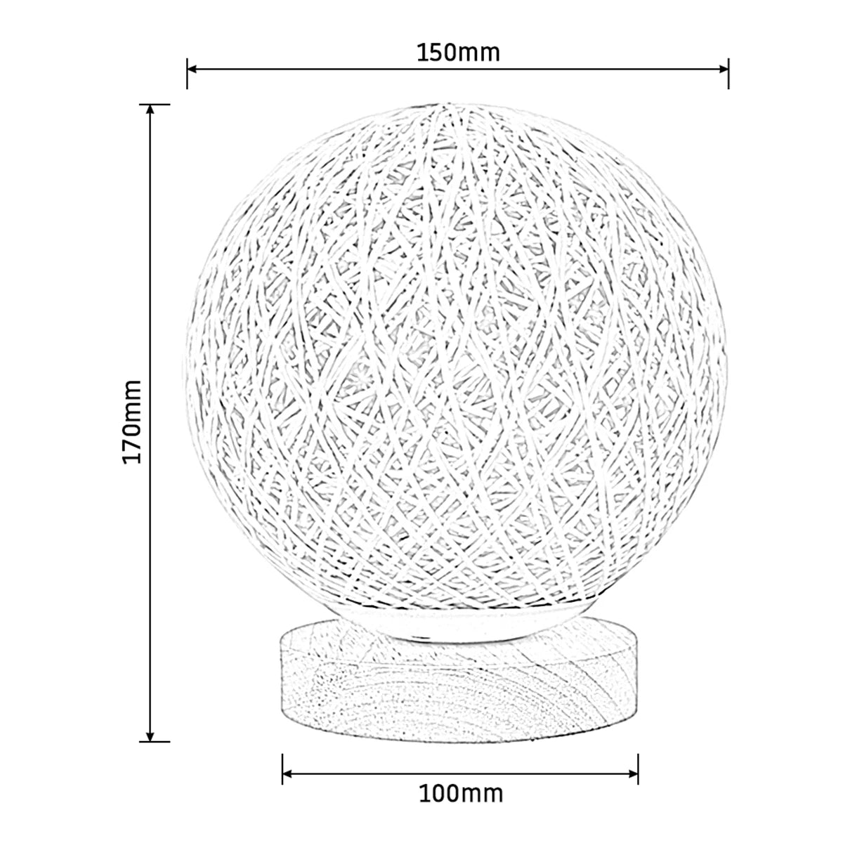 Lampe de chevet rotin artisanale en boule sur socle en bois