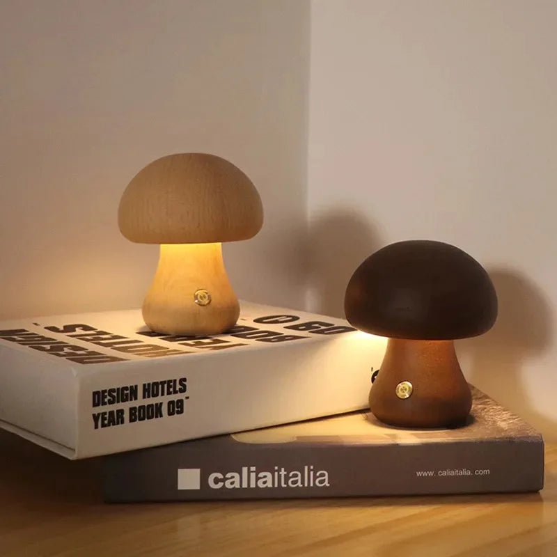 Lampe de chevet en bois sans fil petit champignon
