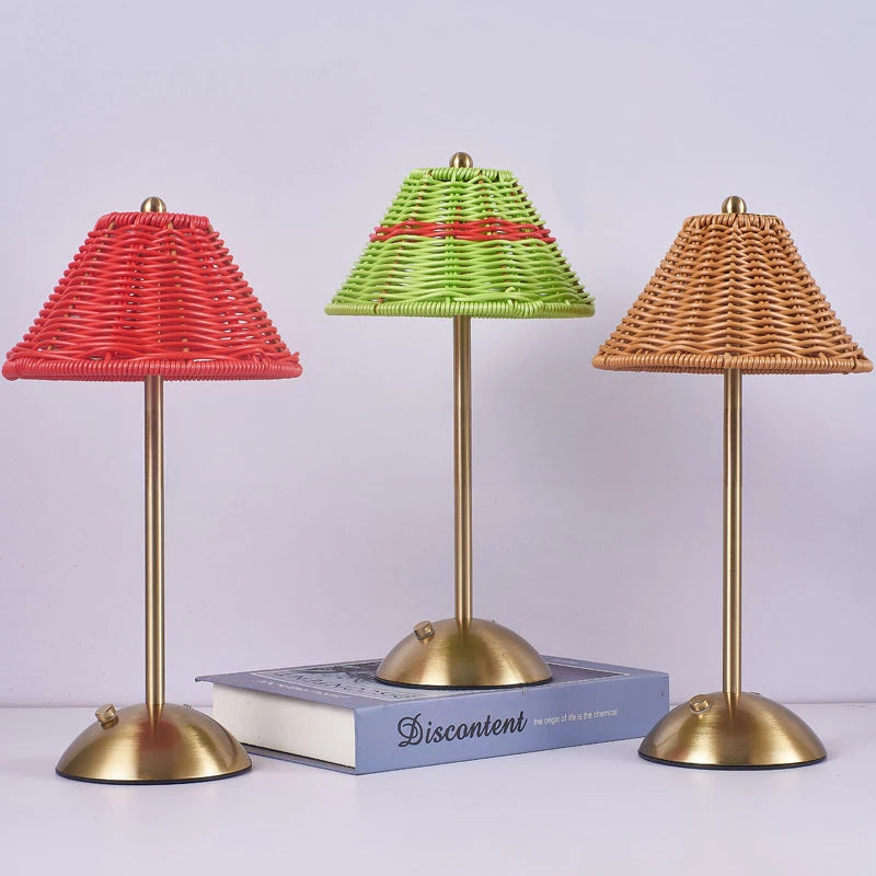 Lampe de chevet rotin parapluie sur pied en métal