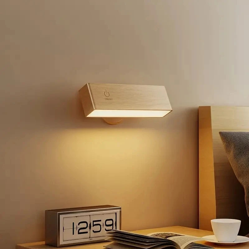 Lampe de chevet murale en bois sans fil orientable & rechargeable