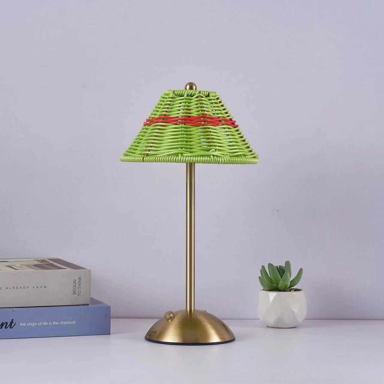 Lampe de chevet rotin parapluie sur pied en métal