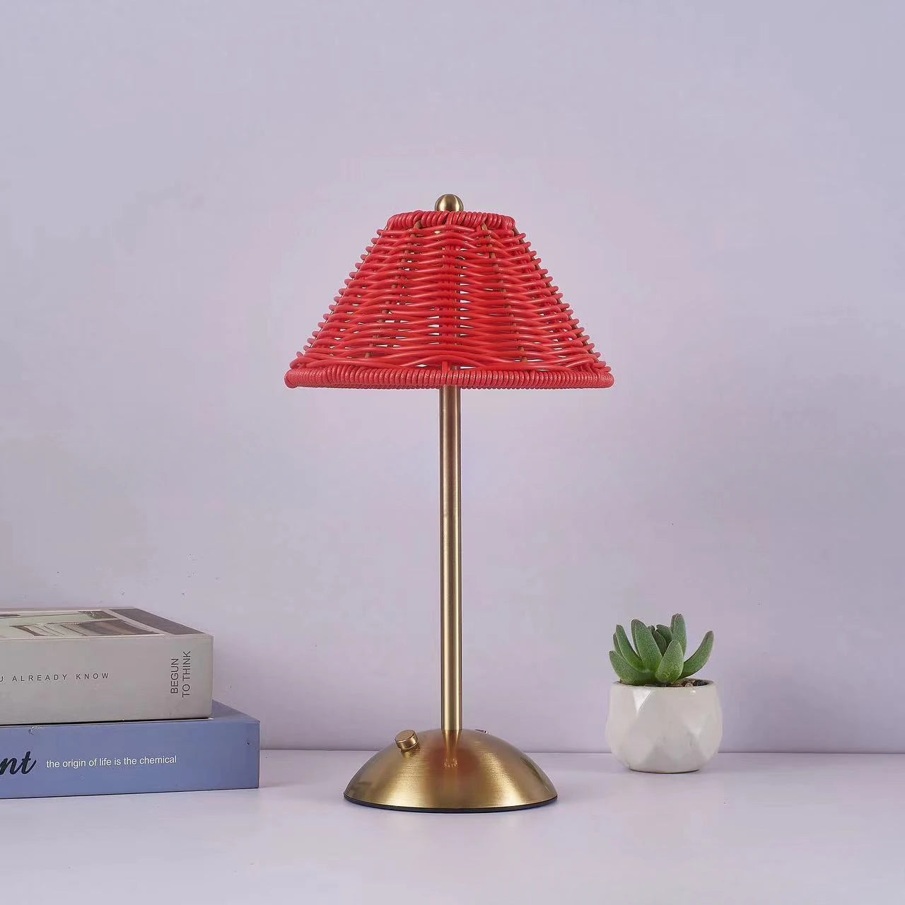 Lampe de chevet rotin parapluie sur pied en métal