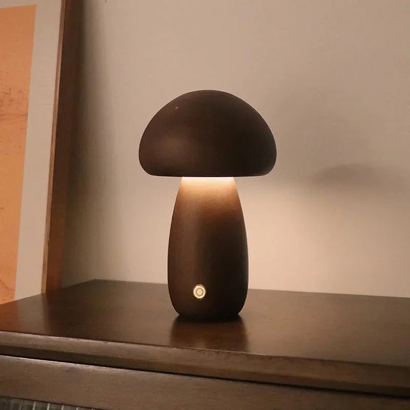Lampe de chevet en bois sans fil petit champignon