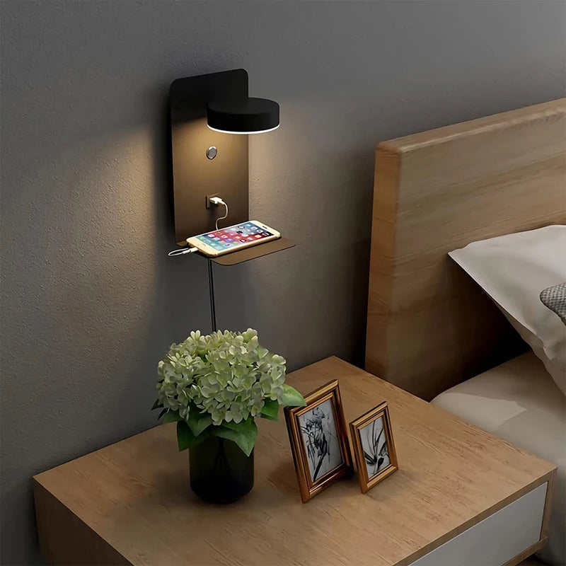 Lampe de chevet murale en métal avec chargeur induction