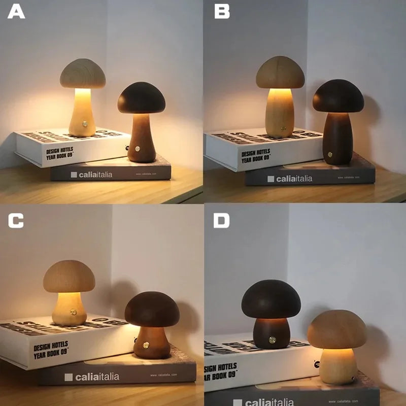 Lampe de chevet en bois sans fil petit champignon