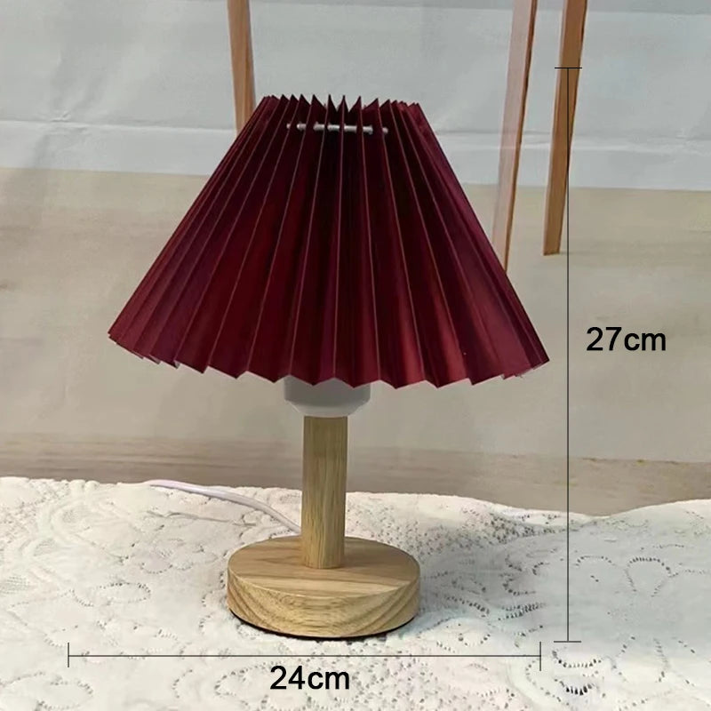 Lampe de Chevet en bois naturel bohème avec abat-jour plissé