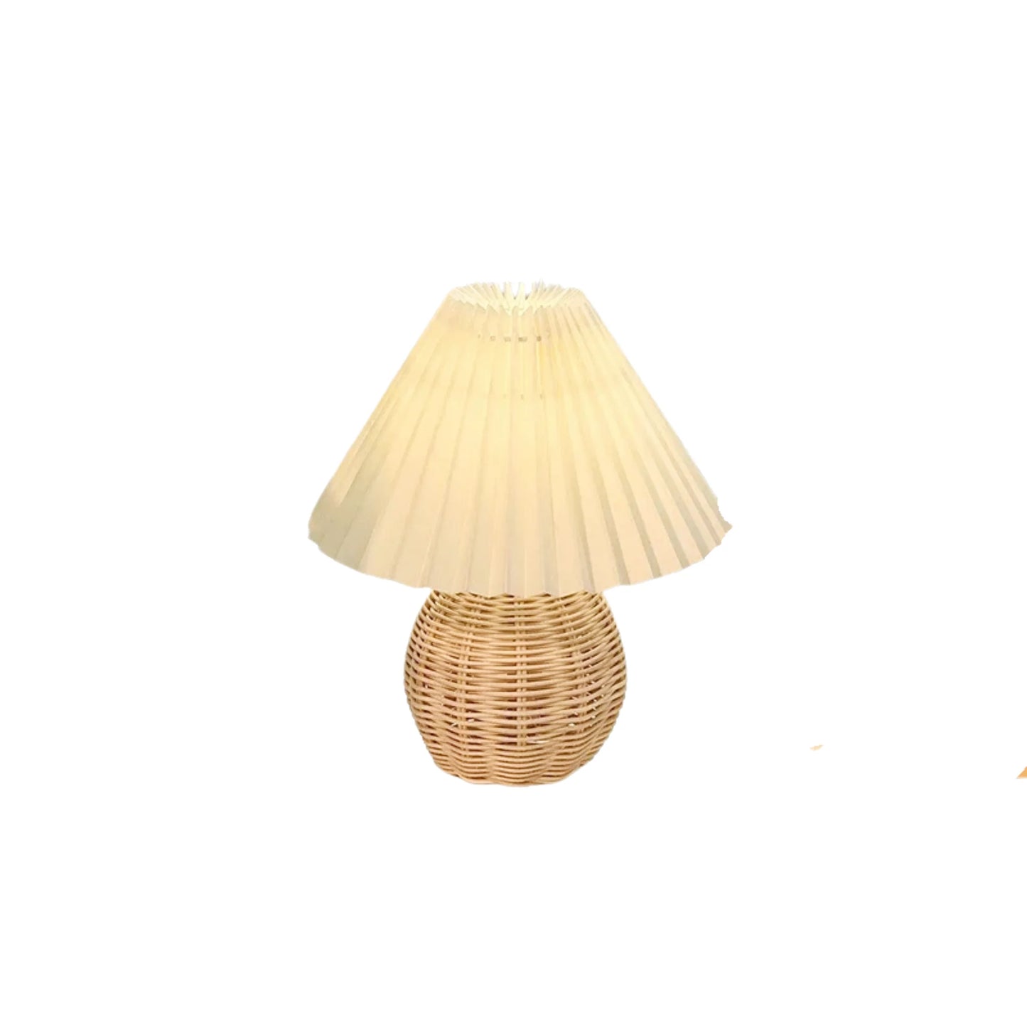Lampe de chevet en rotin style bohème avec abat-jour plissé