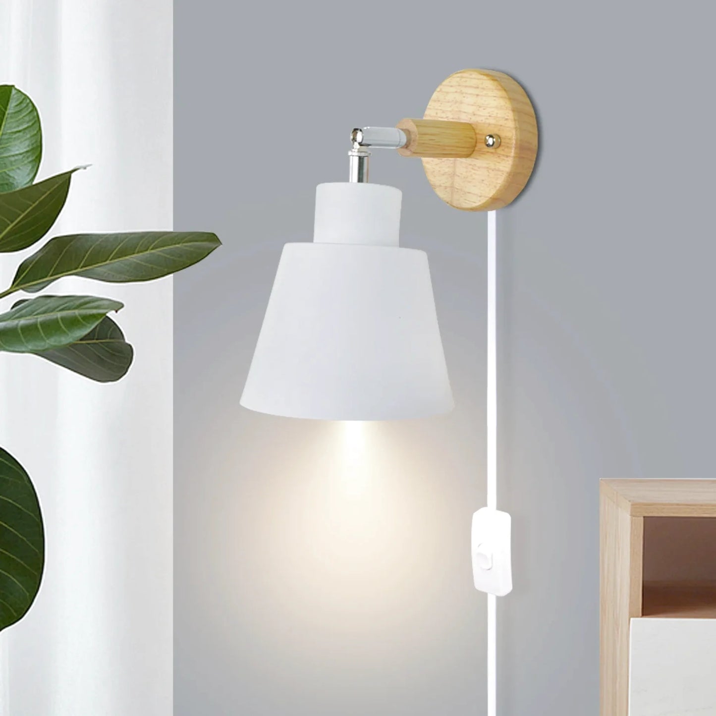 Lampe de chevet murale scandinave en bois & métal à tête orientable