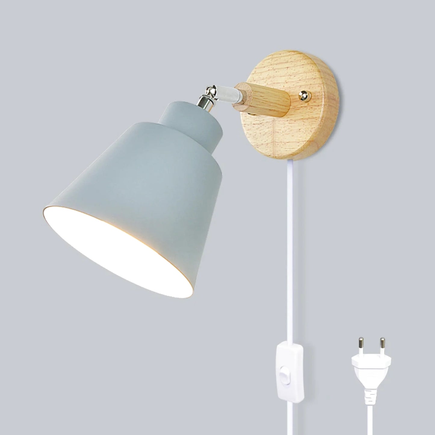 Lampe de chevet murale scandinave en bois & métal à tête orientable