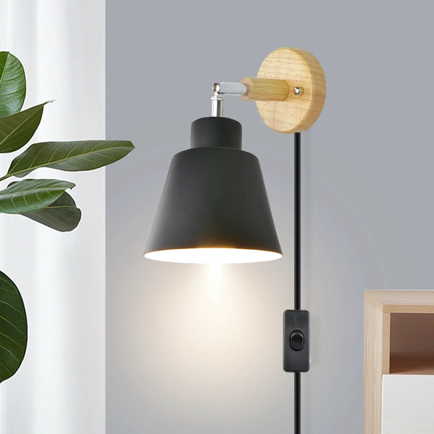 Lampe de chevet murale scandinave en bois & métal à tête orientable