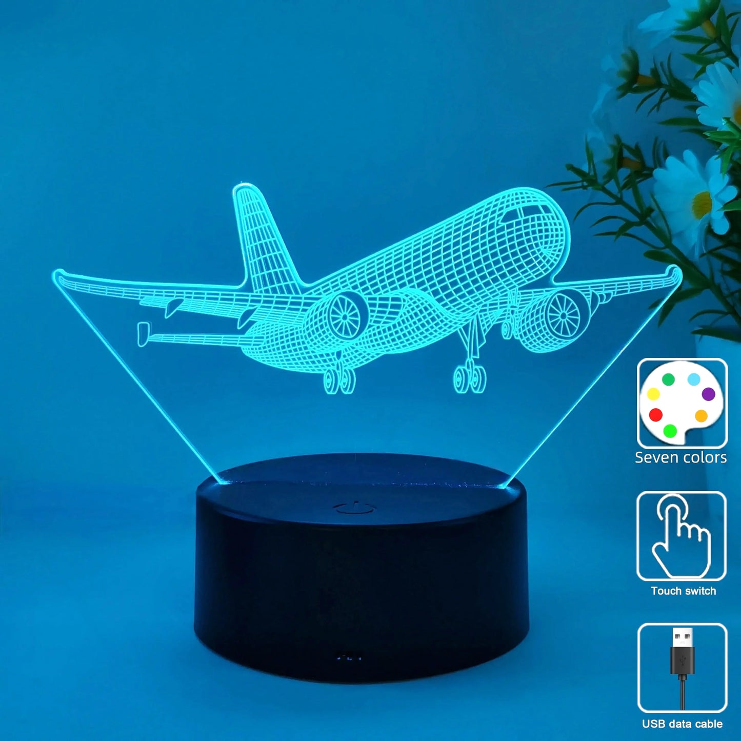 Lampe de chevet pour enfant à pile tactile avion 3D.