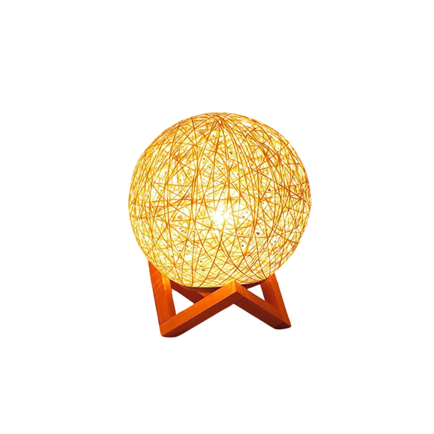 Lampe de chevet rotin en forme de boule sur socle en bois