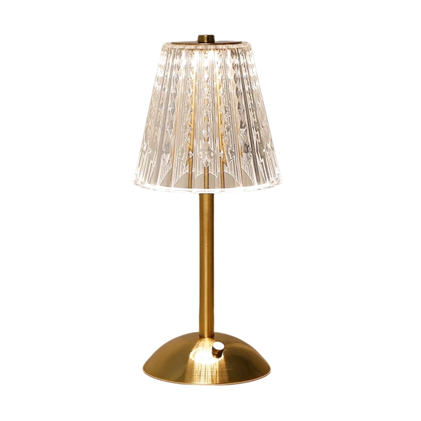 Lampe de chevet sans fil rechargeable en métal doré avec abat-jour en cristal