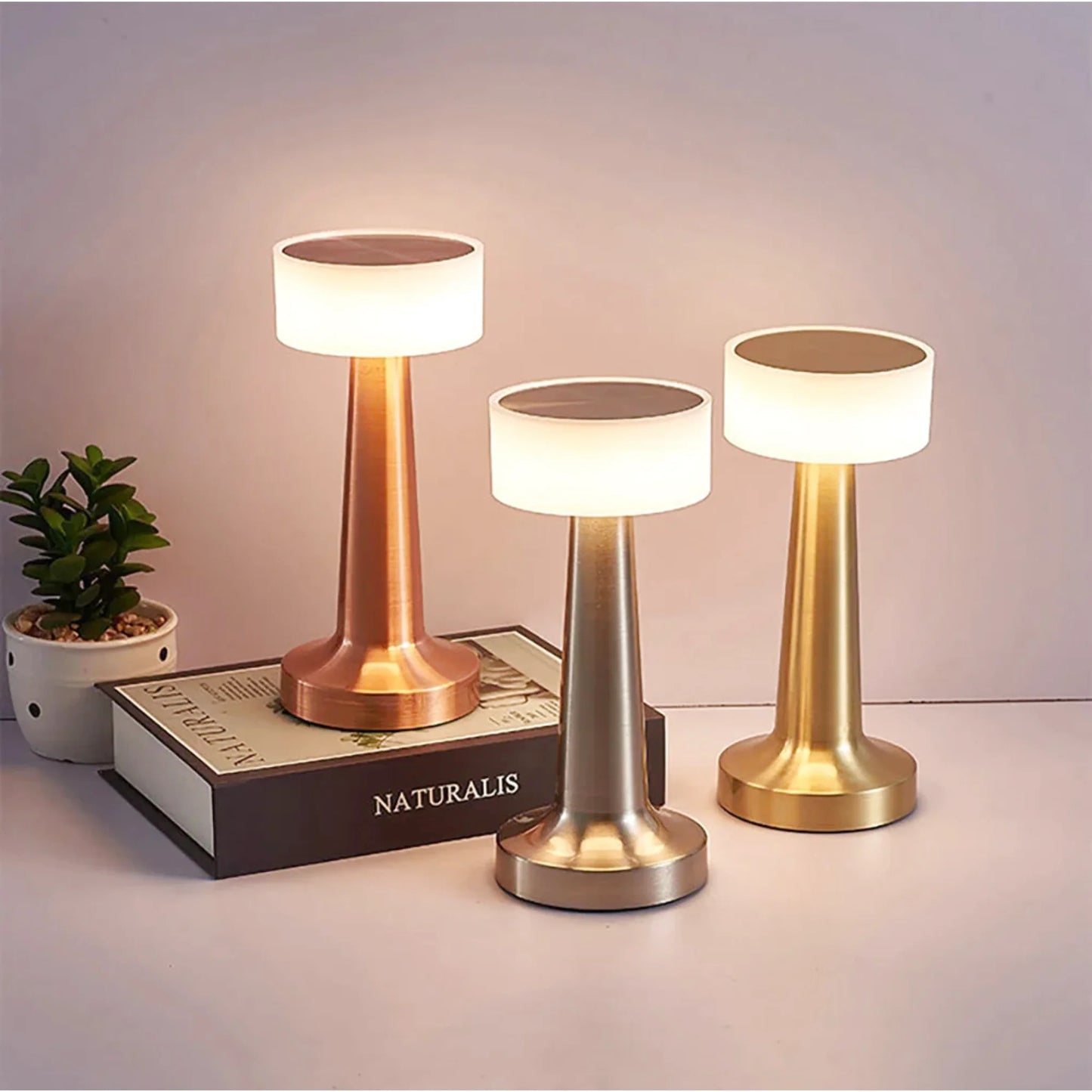 Petite lampe de chevet tactile rétro en métal sans fil rechargeable