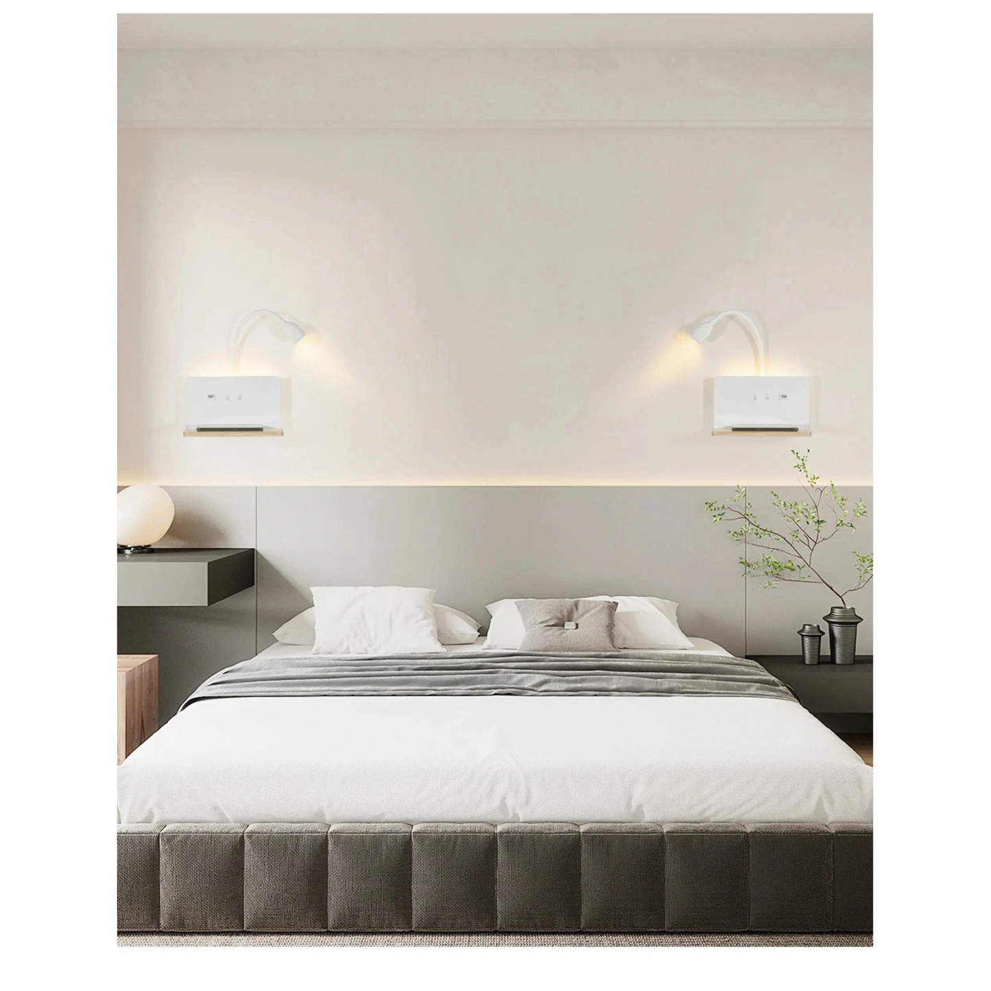 Lampe de chevet murale en métal sans fil avec chargeur induction intégré