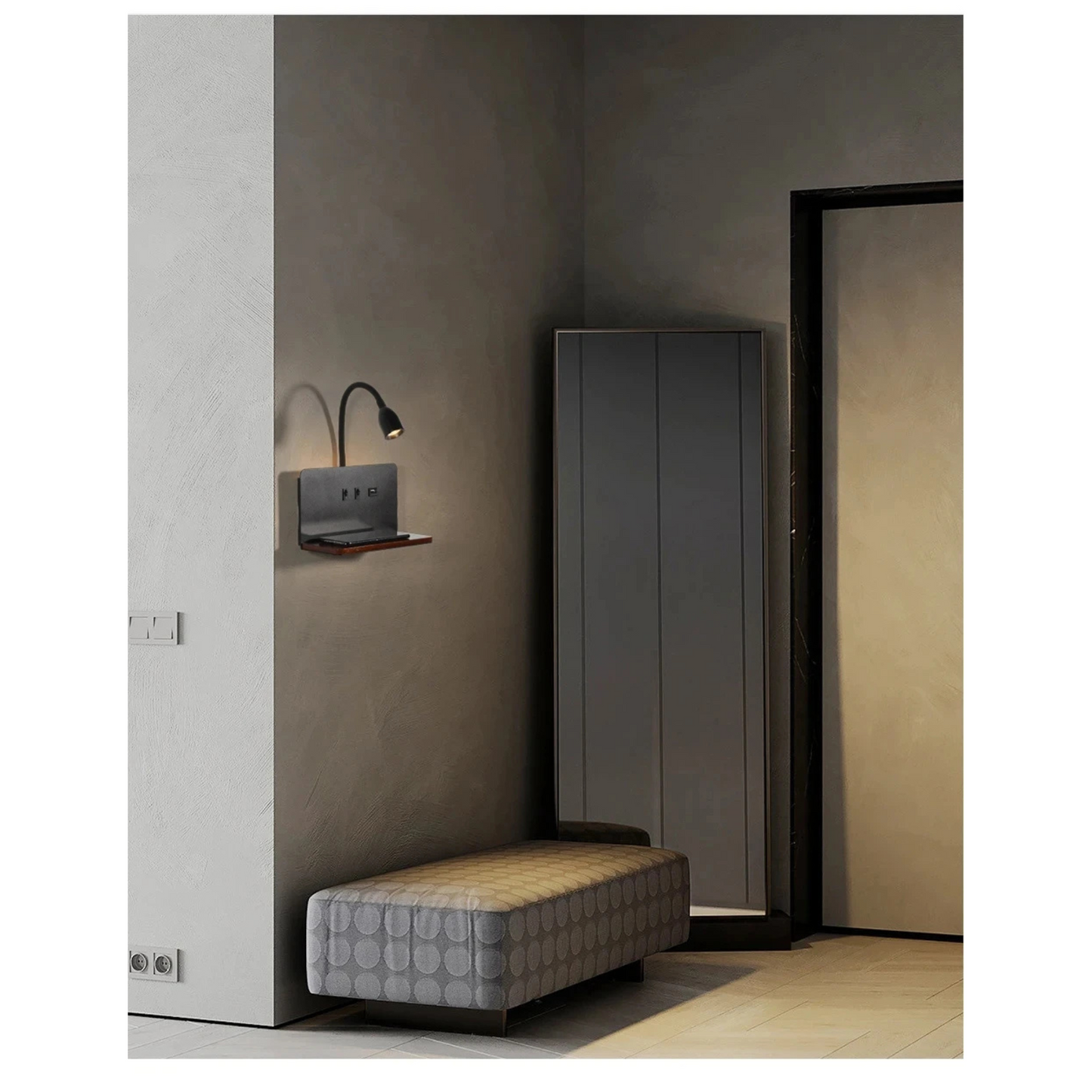 Lampe de chevet murale en métal sans fil avec chargeur induction intégré