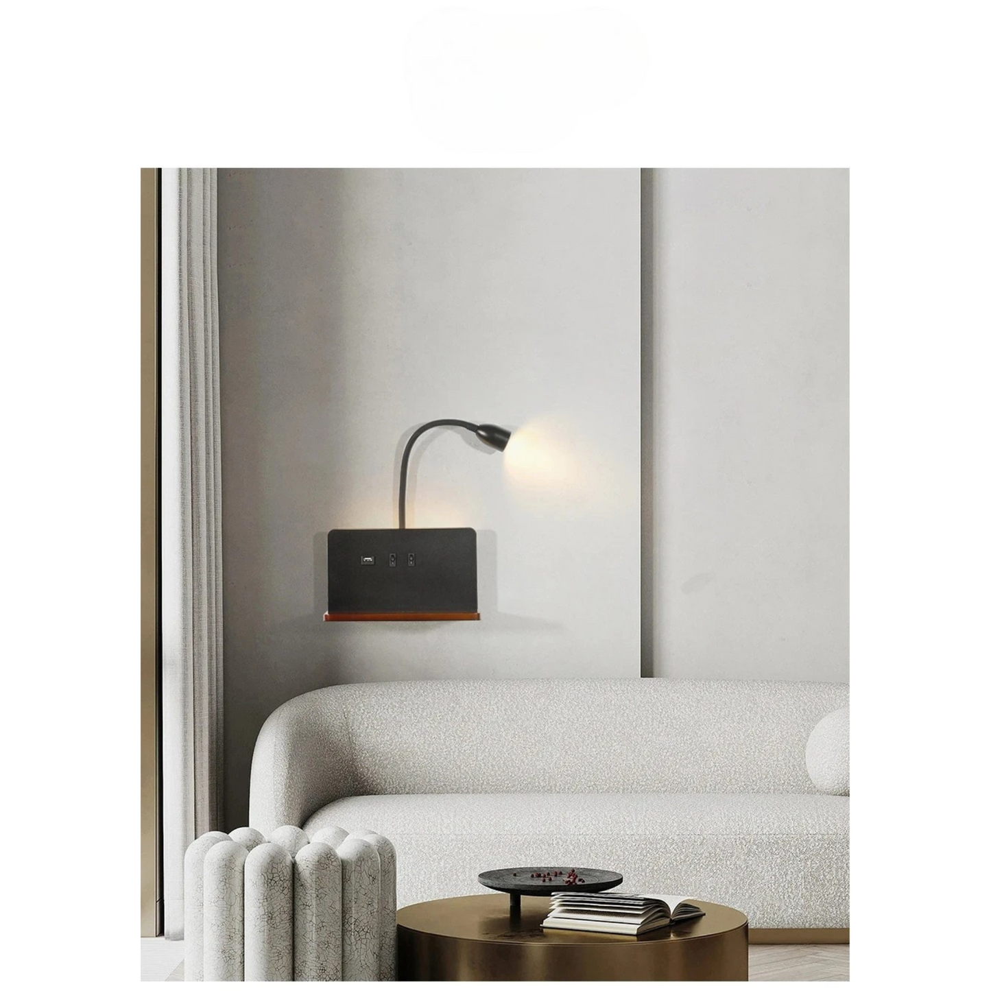 Lampe de chevet murale en métal sans fil avec chargeur induction intégré