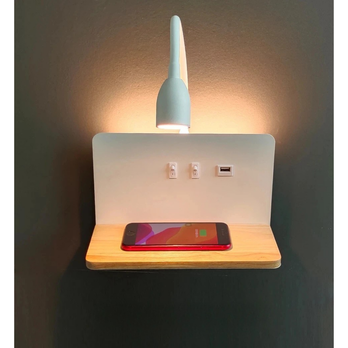 Lampe de chevet murale en métal sans fil avec chargeur induction intégré