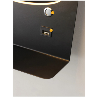 Lampe de chevet murale en métal avec chargeur induction