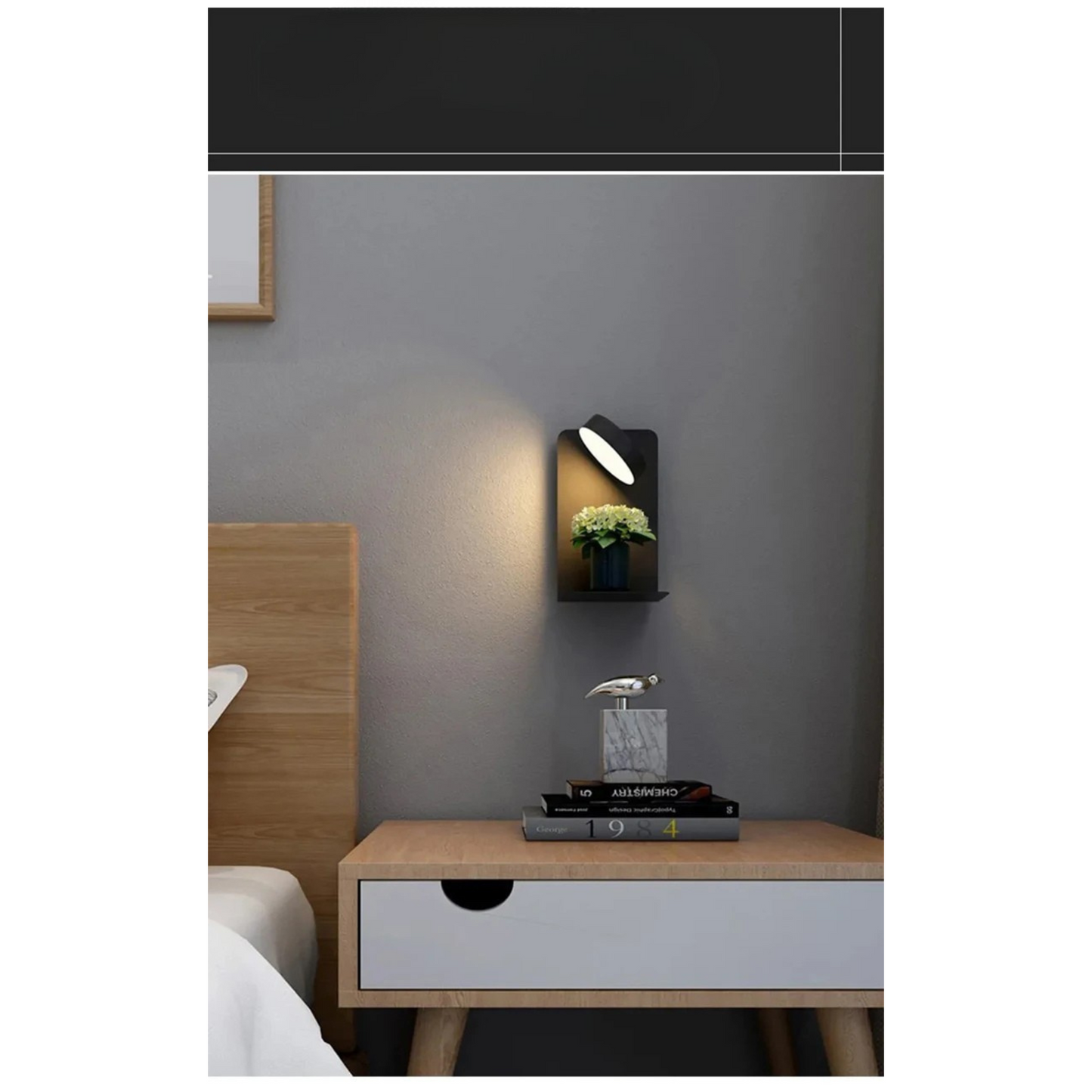Lampe de chevet murale en métal avec chargeur induction