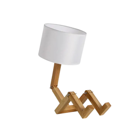 Lampe de chevet en bois artisanale en forme de petit bonhomme