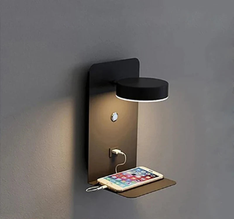 Lampe de chevet murale en métal avec chargeur induction