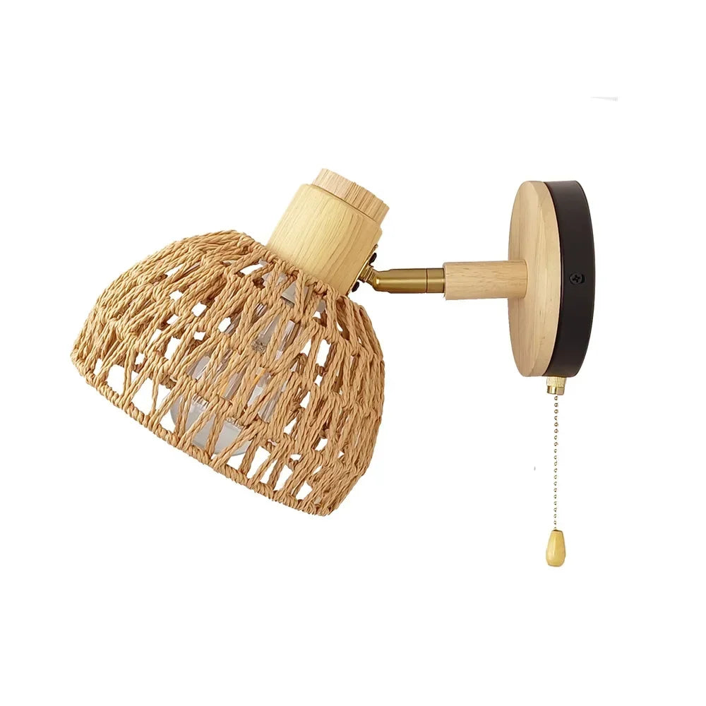 Lampe de chevet rotin artisanale murale avec tirette