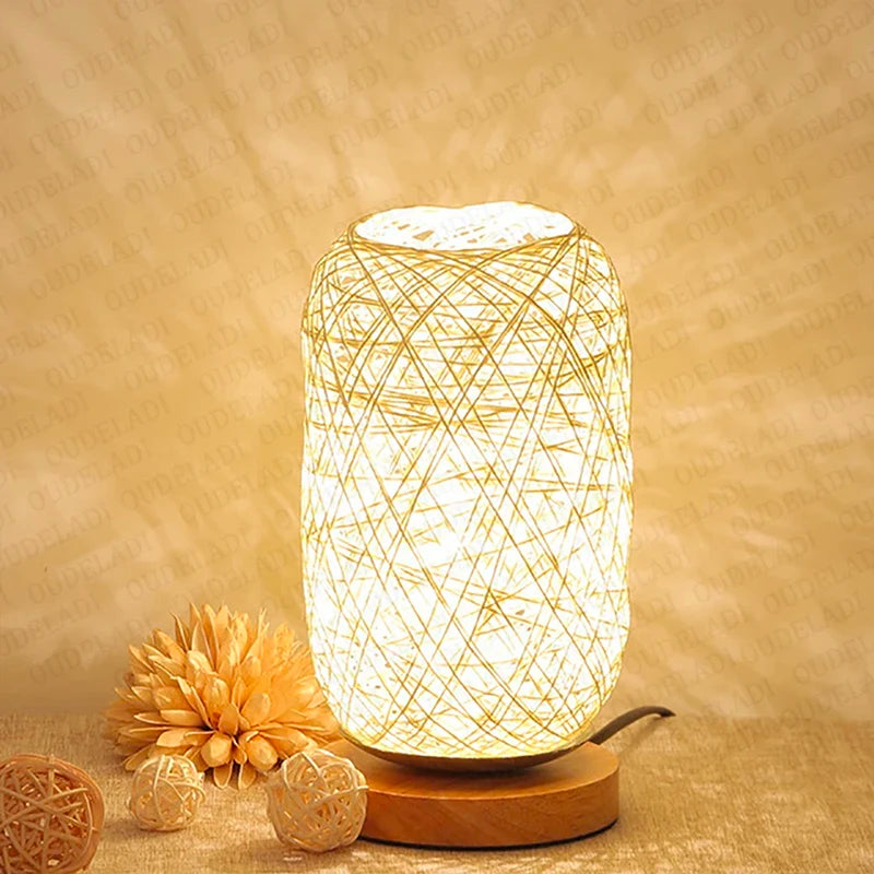 Lampe de chevet rotin bohème dôme allongé