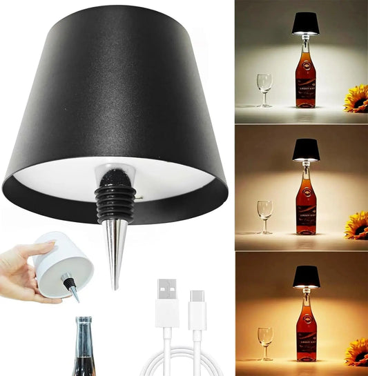 Lampe de chevet sans fil portable & rechargeable en tête de bouteille