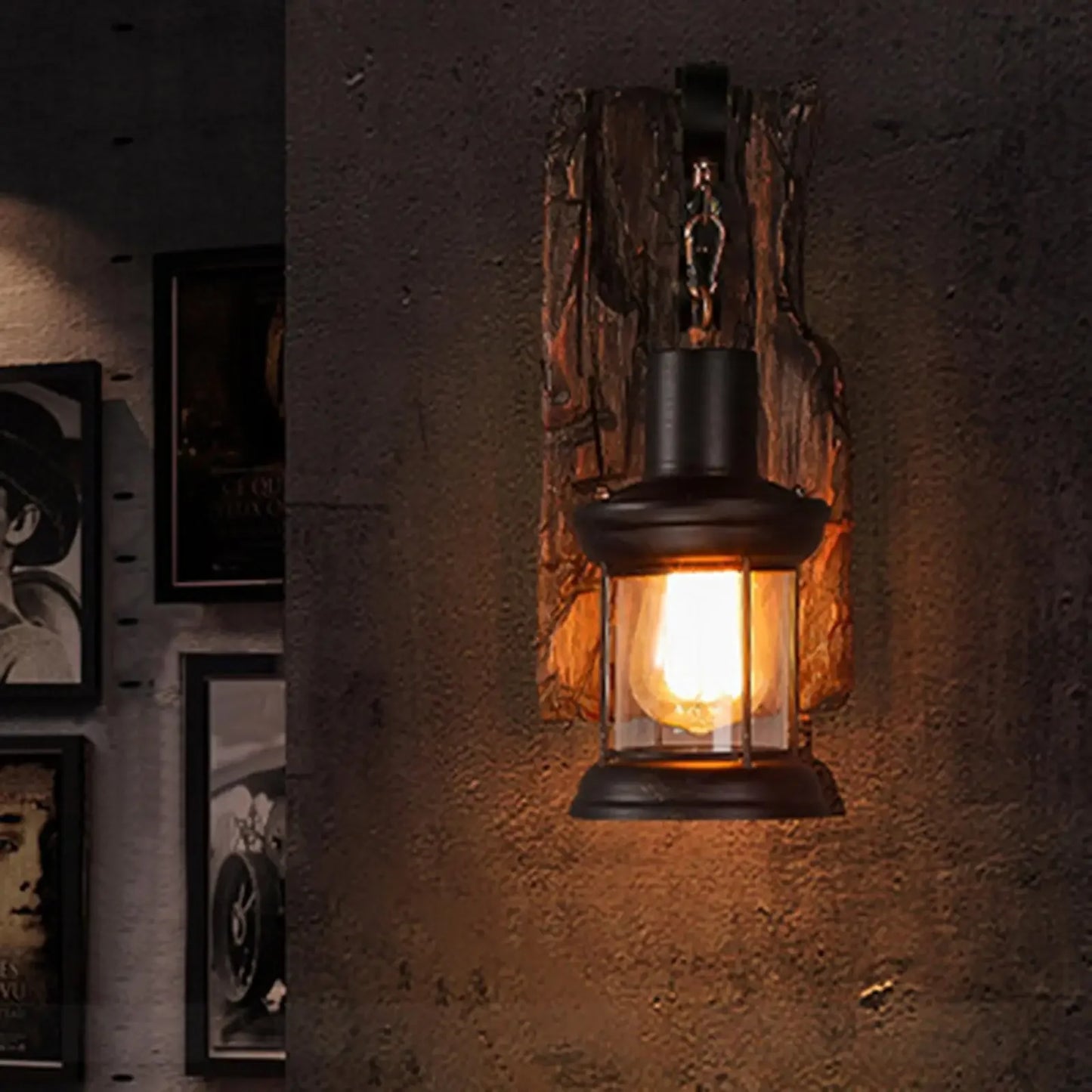 Lampe de chevet murale vintage en métal avec support en bois