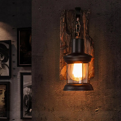 Lampe de chevet murale vintage en métal avec support en bois
