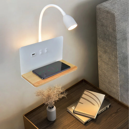 Lampe de chevet murale en métal sans fil avec chargeur induction intégré