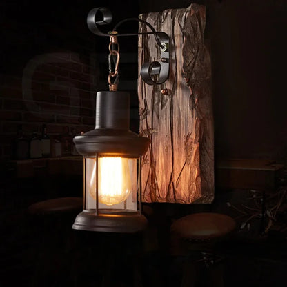 Lampe de chevet murale vintage en métal avec support en bois