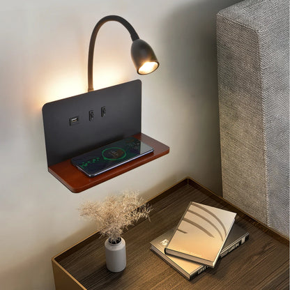 Lampe de chevet murale en métal sans fil avec chargeur induction intégré