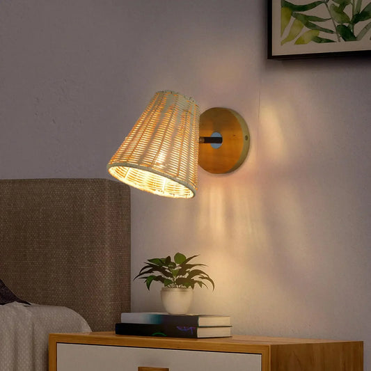 Lampe de chevet rotin artisanale murale style bohème