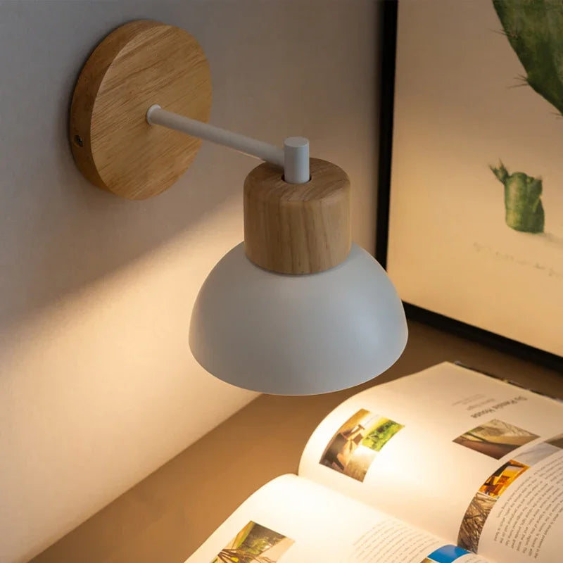 Lampe de chevet murale scandinave en bois & métal